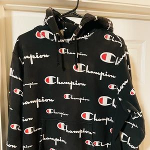 Champion, black and white hoodie. Men’s medium